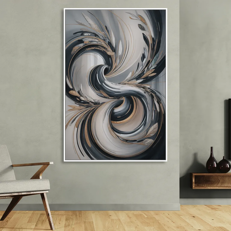 Opulent Iridescence Grey Abstract Living Room - White Canvas Wall Art