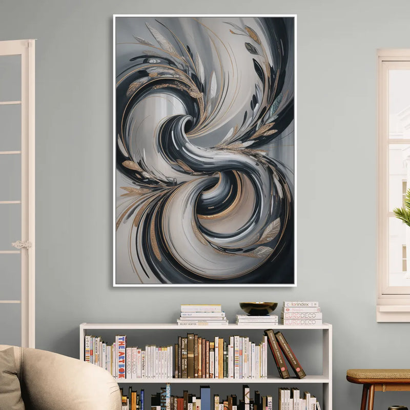 Opulent Iridescence Grey Abstract Sitting Room - White Canvas Wall Art