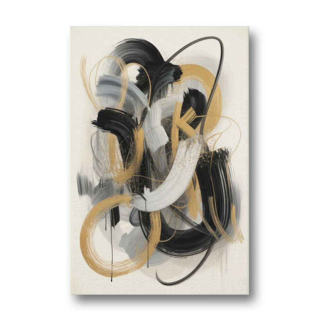 Opulent Movement Black White and Gold Abstract - Canvas Wall Art - Front