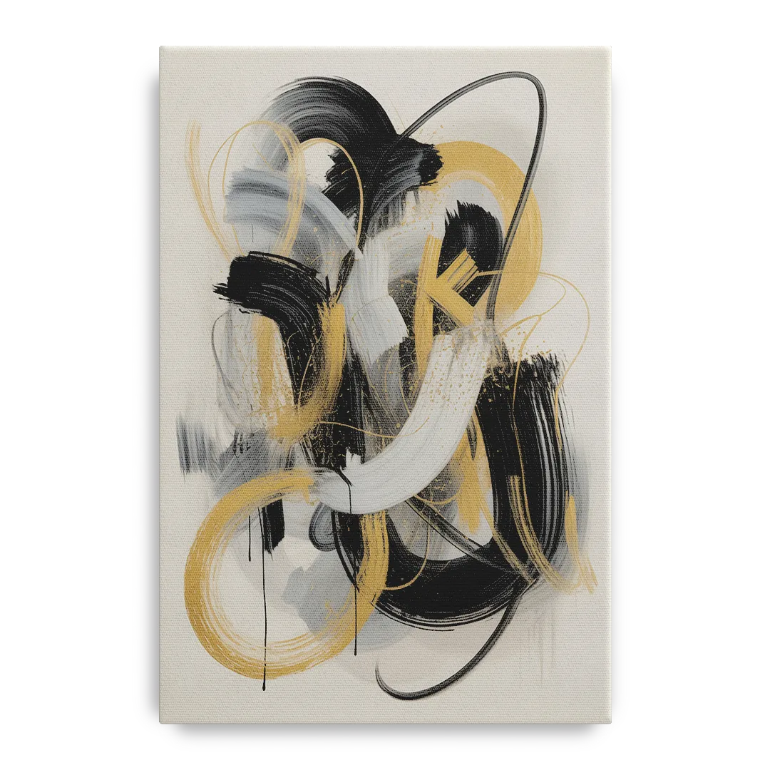 Opulent Movement Black White and Gold Abstract - Canvas Wall Art