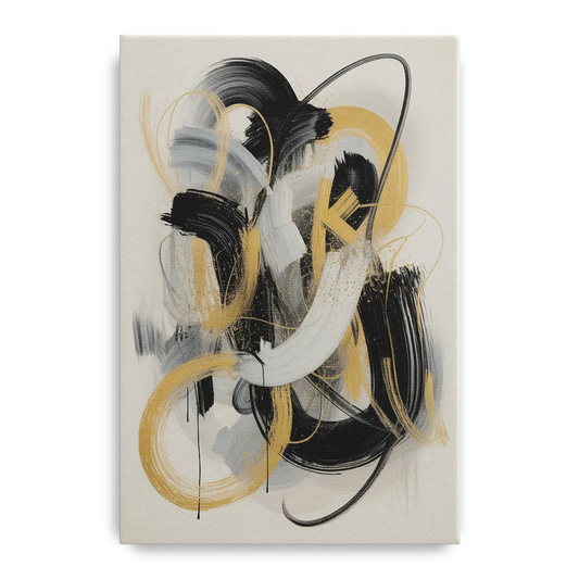Opulent Movement Black White and Gold Abstract - Canvas Wall Art