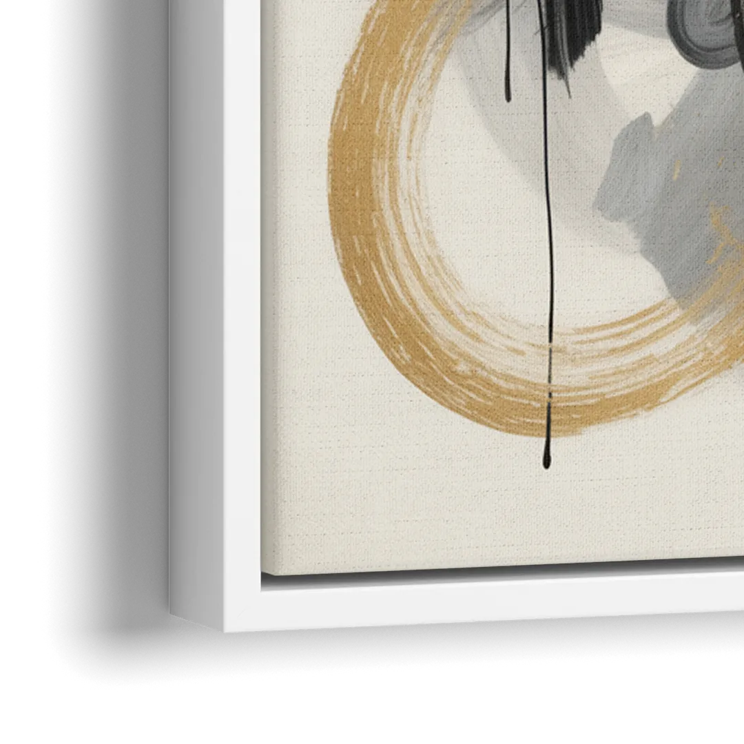 Opulent Movement Black White and Gold Abstract - Close-Up White Frame Canvas