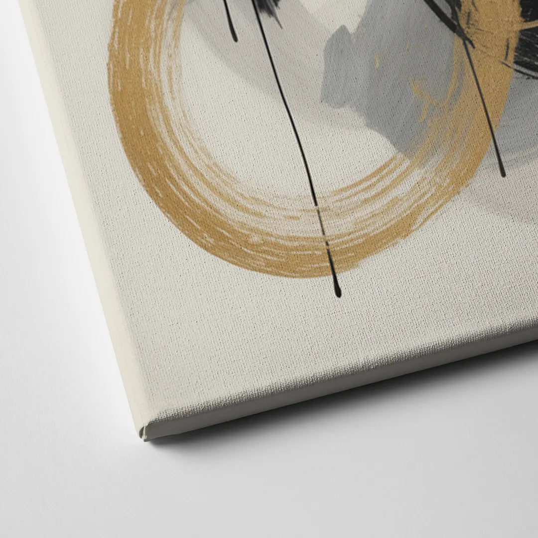 Opulent Movement Black White and Gold Abstract Canvas Close Up