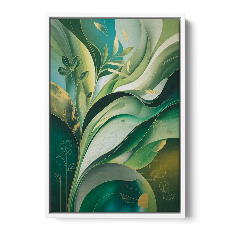 Opulent Nature Harmony Green Abstract Front - White Canvas Wall Art