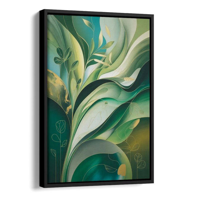 Opulent Nature Harmony Green Abstract Side - Black Canvas Wall Art