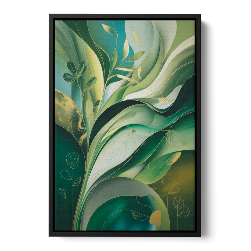 Opulent Nature Harmony Green Abstract Front - Black Canvas Wall Art