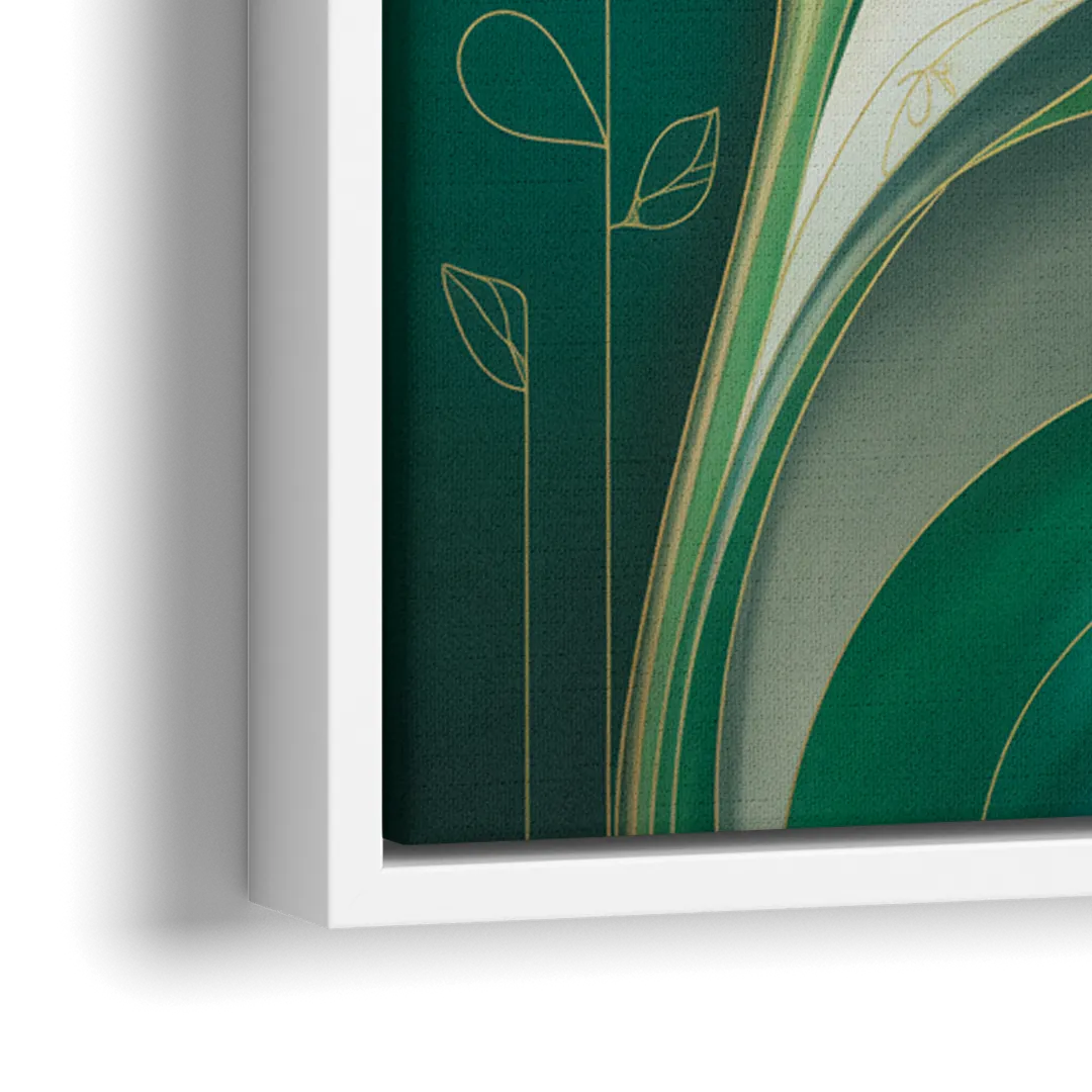 Opulent Nature Harmony Green Abstract - Close-Up White Frame Canvas