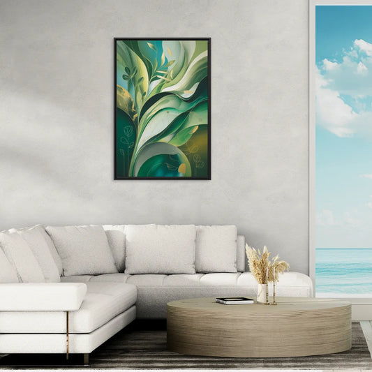 Opulent Nature Harmony Green Abstract - Living Room Black Frame Canvas