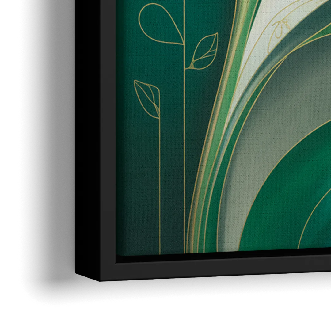 Opulent Nature Harmony Green Abstract - Close-Up Black Frame Canvas