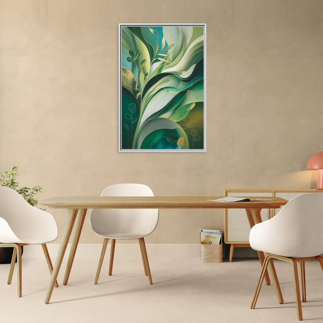 Opulent Nature Harmony Green Abstract - Living Room White Frame Canvas