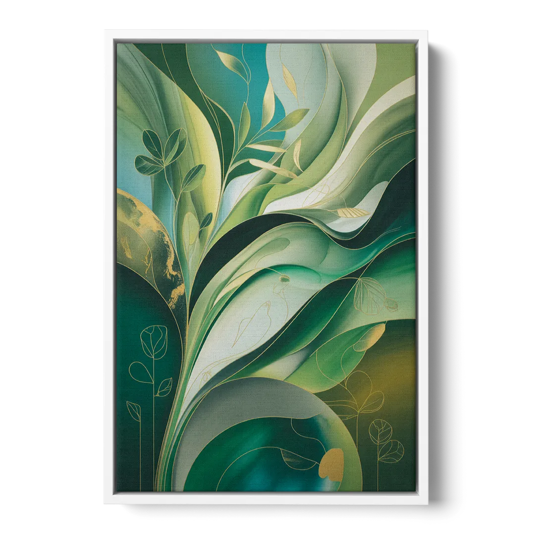 Opulent Nature Harmony Green Abstract - White Frame Canvas