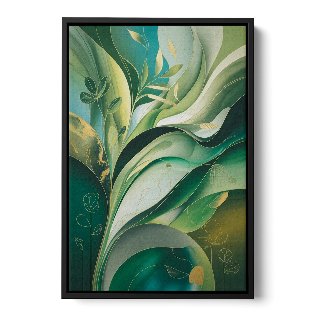 Opulent Nature Harmony Green Abstract - Black Frame Canvas