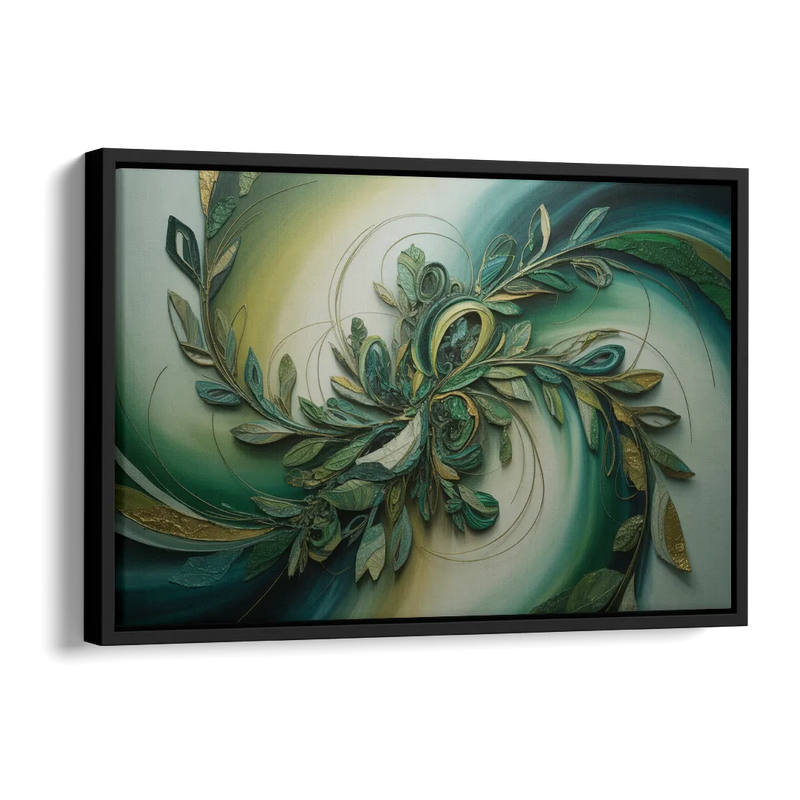 Opulent Natures Flow Green Abstract Side - Black Canvas Wall Art