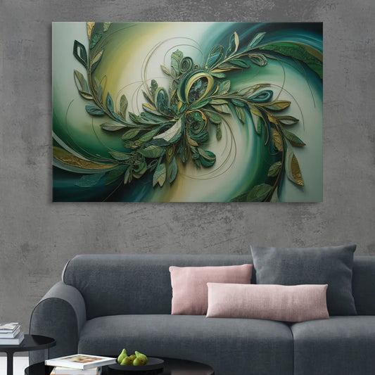 Opulent Natures Flow Green Abstract Living Room - Canvas Wall Art