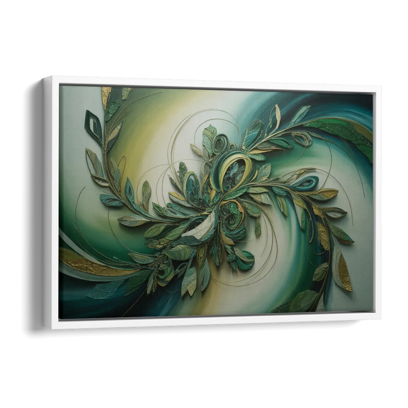 Opulent Natures Flow Green Abstract Side - White Canvas Wall Art