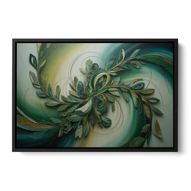 Opulent Natures Flow Green Abstract Front - Black Canvas Wall Art