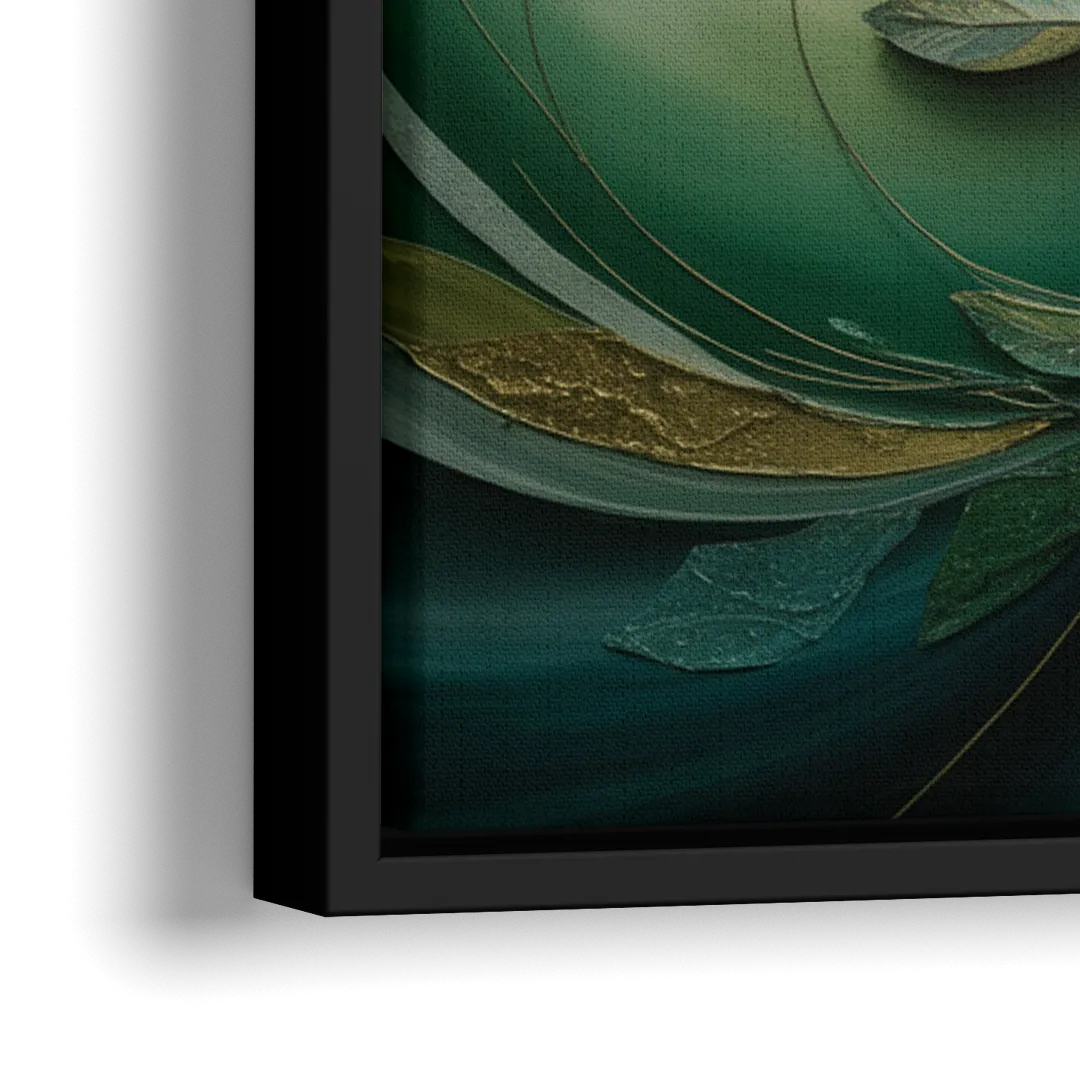 Opulent Natures Flow Green Abstract - Close-Up Black Frame Canvas