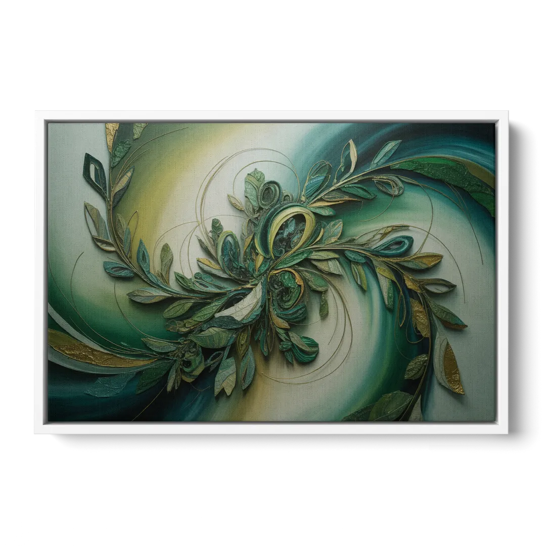 Opulent Natures Flow Green Abstract - White Frame Canvas