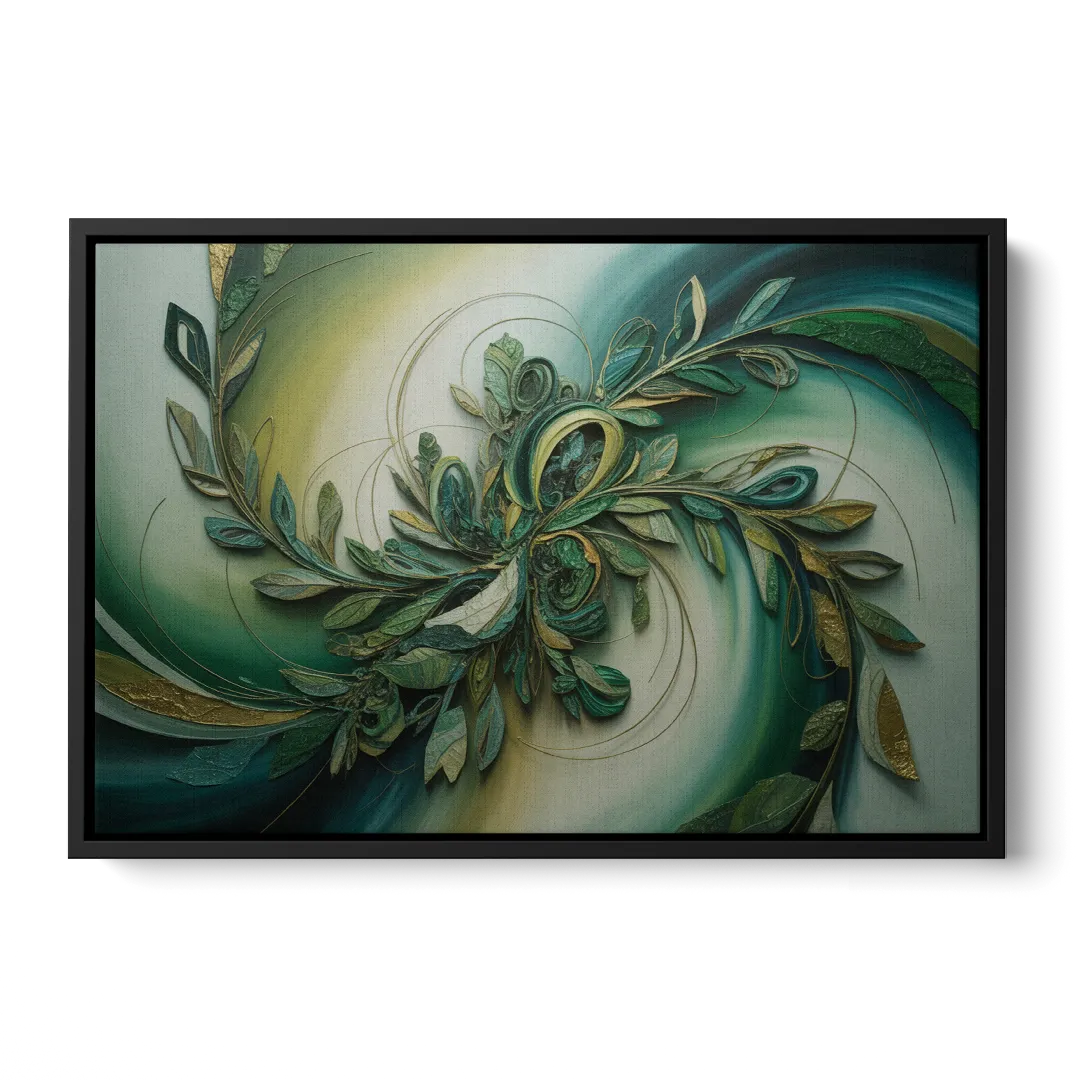 Opulent Natures Flow Green Abstract - Black Frame Canvas