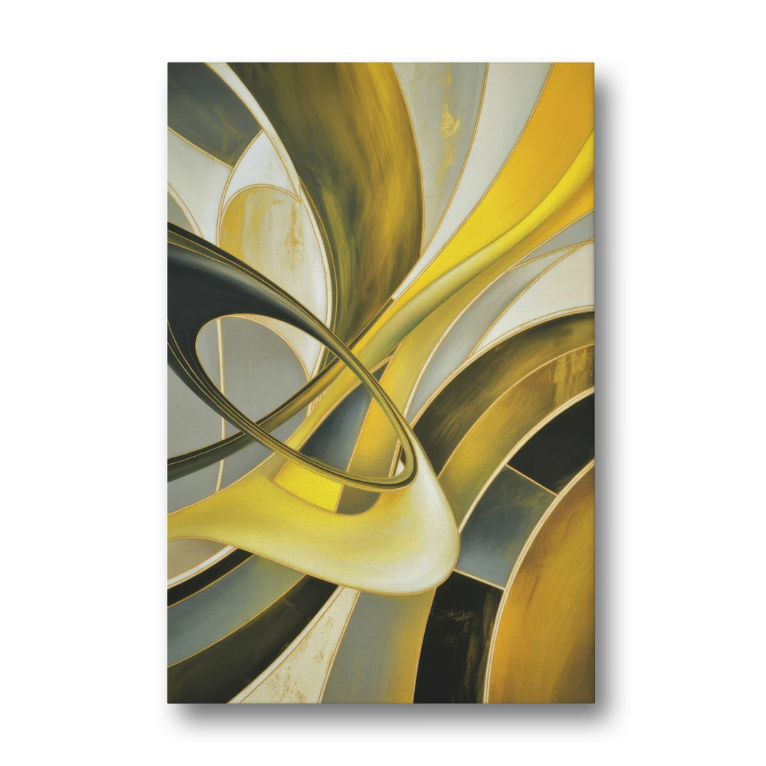 Opulent Resonance Yellow and Grey Abstract - Canvas Wall Art - Front
