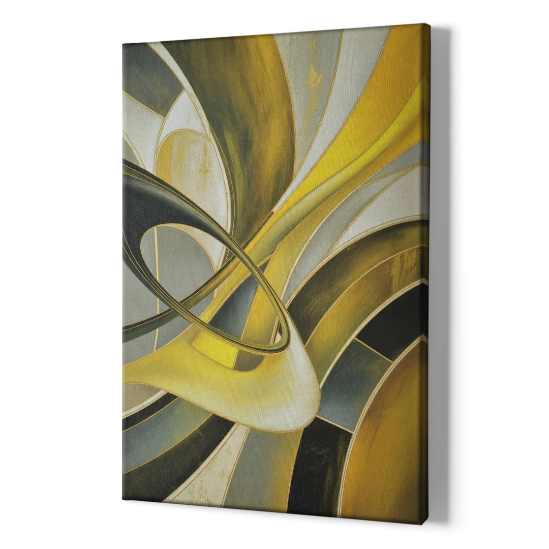 Opulent Resonance Yellow and Grey Abstract - Canvas Print Art Sides