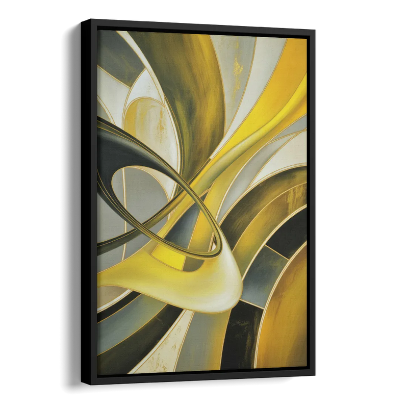 Opulent Resonance Yellow and Grey Abstract Side - Black Canvas Wall Art