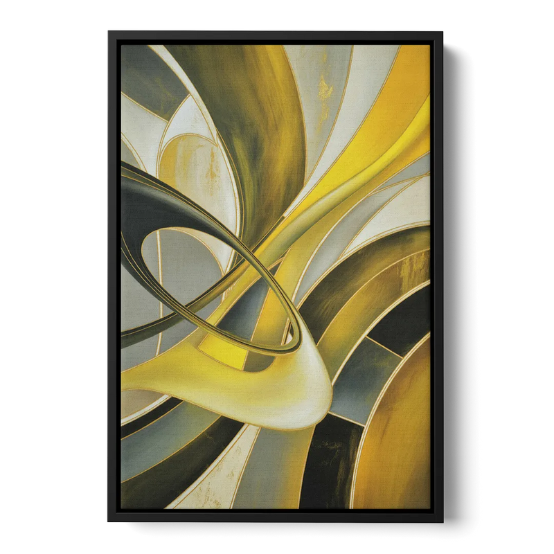 Opulent Resonance Yellow and Grey Abstract Front - Black Canvas Wall Art