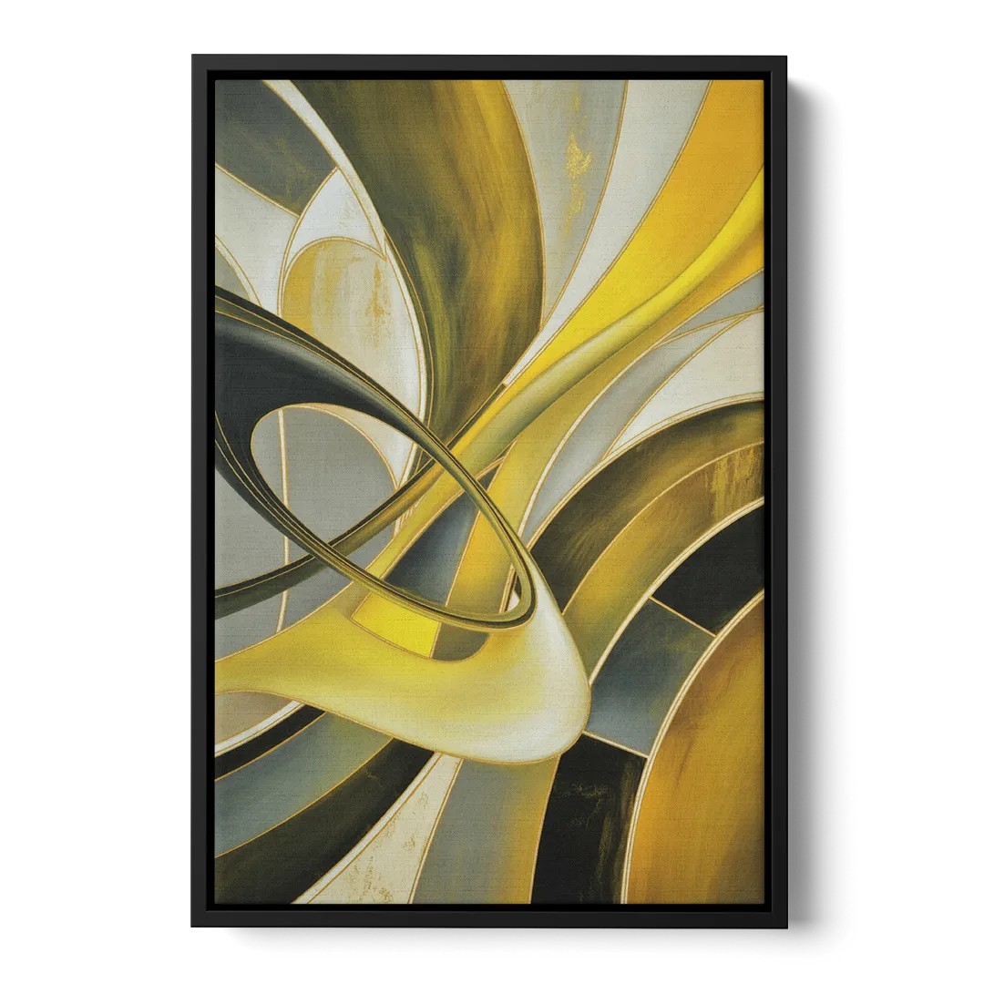 Opulent Resonance Yellow and Grey Abstract - Black Frame Canvas