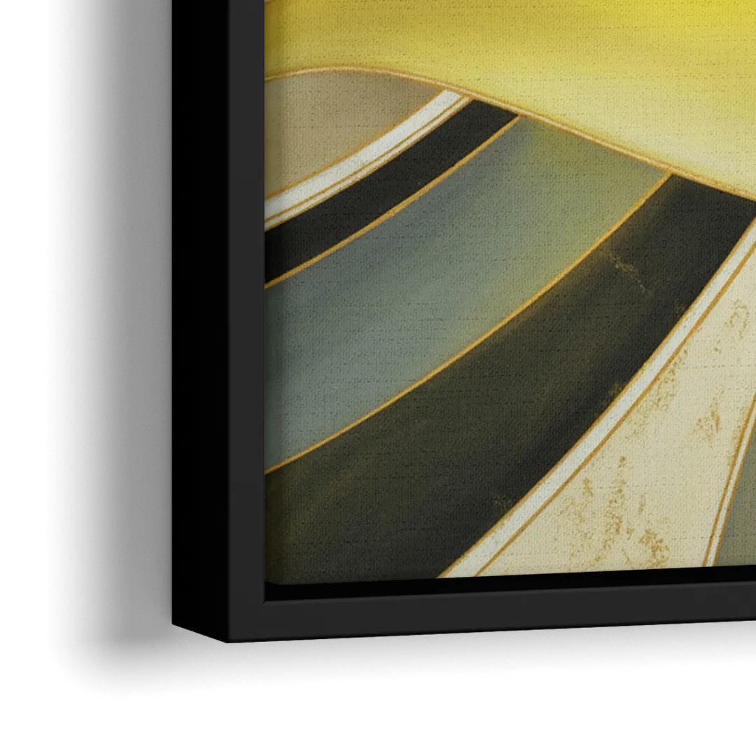 Opulent Resonance Yellow and Grey Abstract - Close-Up Black Frame Canvas