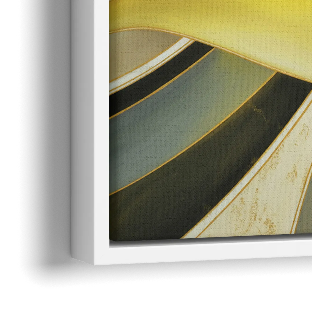 Opulent Resonance Yellow and Grey Abstract - Close-Up White Frame Canvas