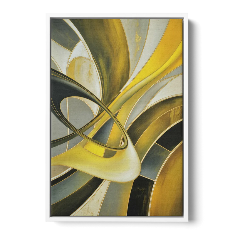 Opulent Resonance Yellow and Grey Abstract Front - White Canvas Wall Art