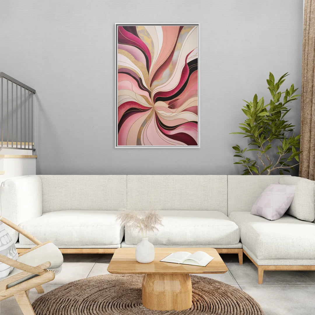 Opulent Serenity Pink Abstract - Living Room White Frame Canvas