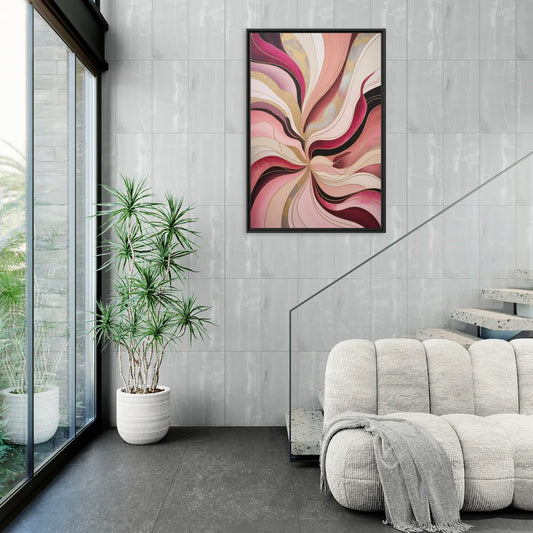 Opulent Serenity Pink Abstract - Living Room Black Frame Canvas