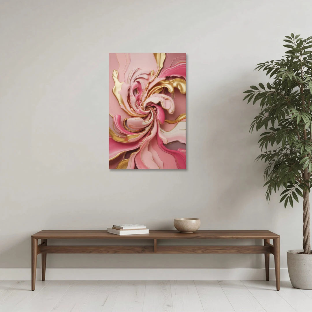 Opulent Serenity Pink and Gold Abstract - Canvas Wall Art - Coffee Table - 24x36