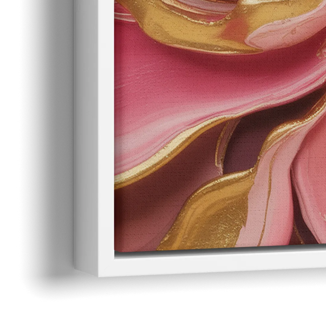 Opulent Serenity Pink and Gold Abstract - Close-Up White Frame Canvas