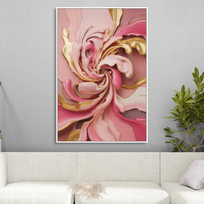 Opulent Serenity Pink and Gold Abstract Sitting Room - White Canvas Wall Art