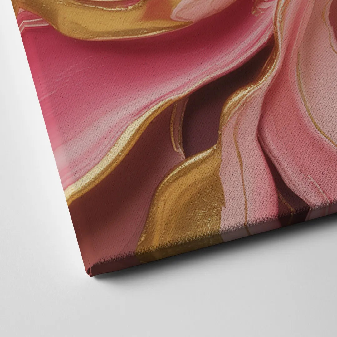 Opulent Serenity Pink and Gold Abstract Canvas Close Up
