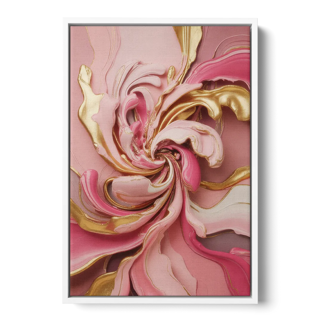 Opulent Serenity Pink and Gold Abstract - White Frame Canvas