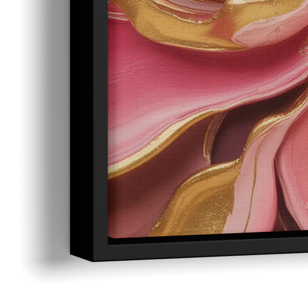 Opulent Serenity Pink and Gold Abstract - Close-Up Black Frame Canvas