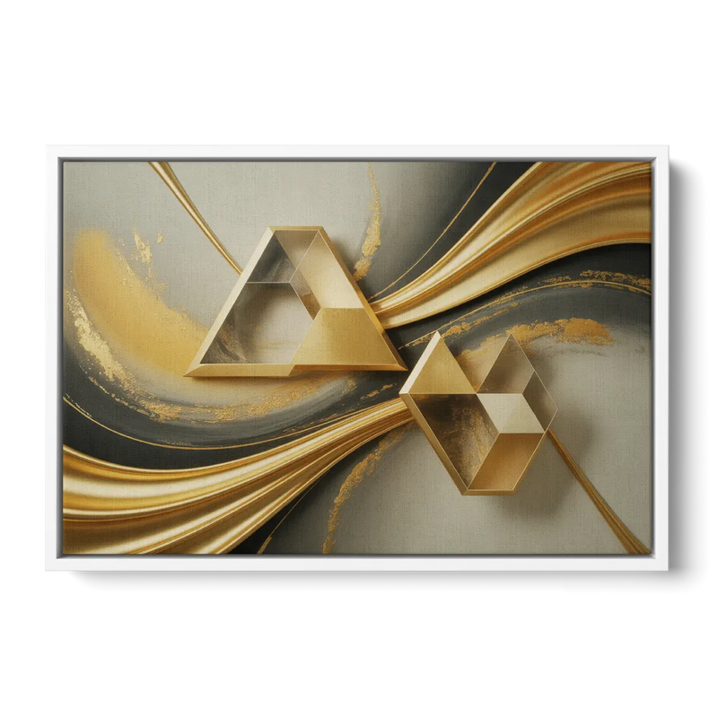 Opulent Streams Gold Abstract Front - White Canvas Wall Art