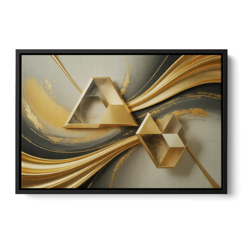 Opulent Streams Gold Abstract Front - Black Canvas Wall Art