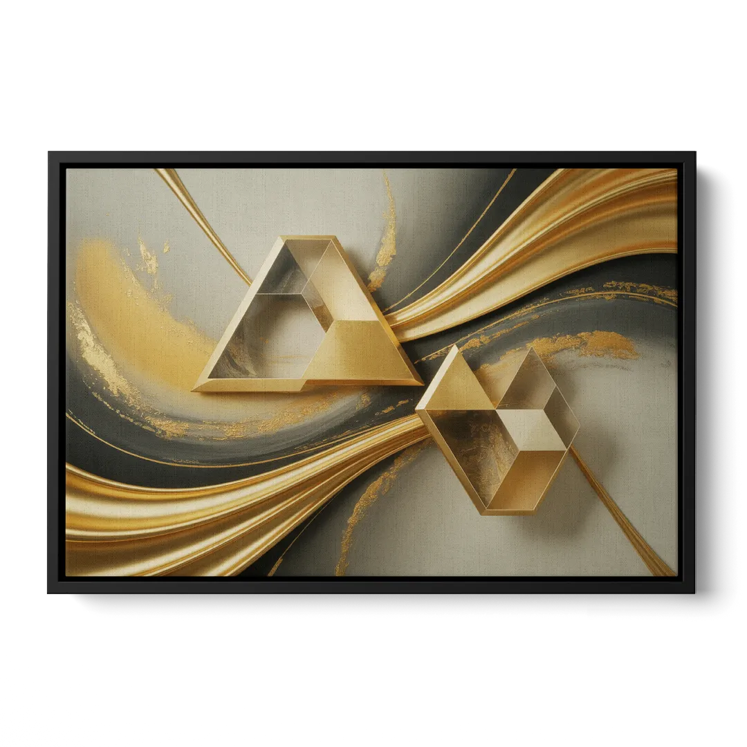 Opulent Streams Gold Abstract - Black Frame Canvas