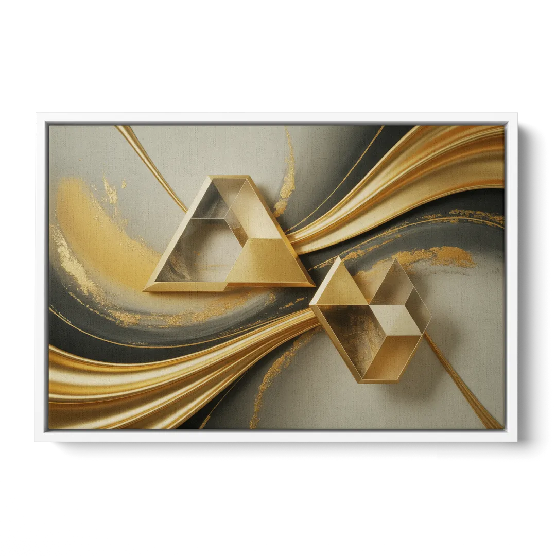 Opulent Streams Gold Abstract - White Frame Canvas