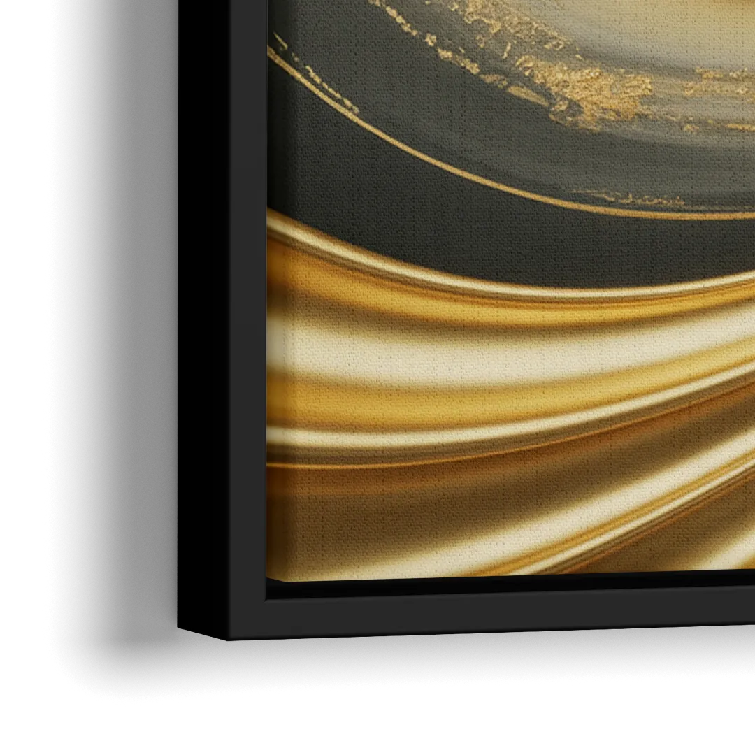 Opulent Streams Gold Abstract - Close-Up Black Frame Canvas