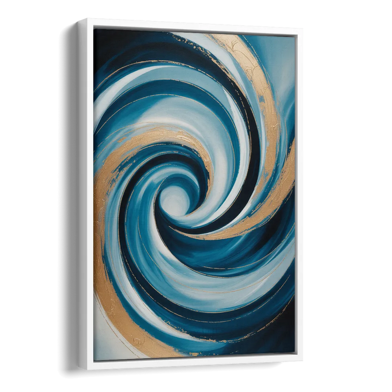Opulent Swirl Blue and Gold Abstract Side - White Canvas Wall Art