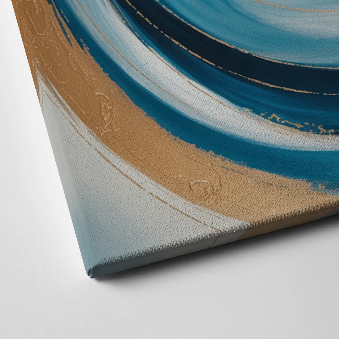 Opulent Swirl Blue and Gold Abstract Canvas Close Up