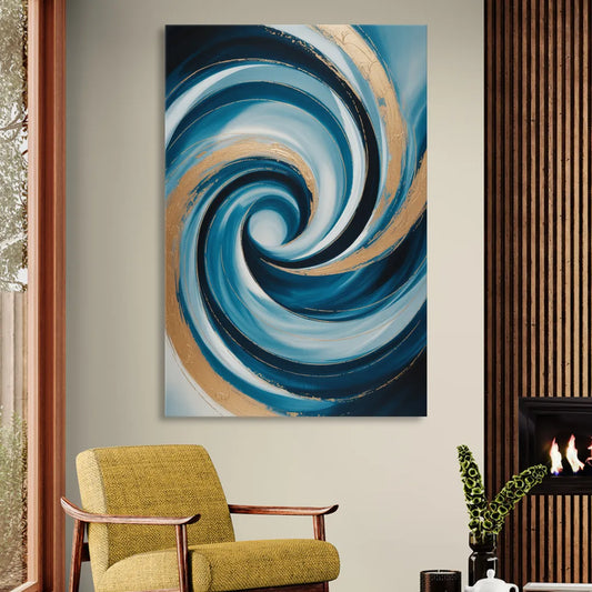 Opulent Swirl Blue and Gold Abstract Living Room - Canvas Wall Art