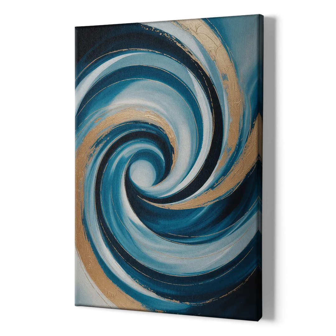 Opulent Swirl Blue and Gold Abstract - Canvas Print Art Sides