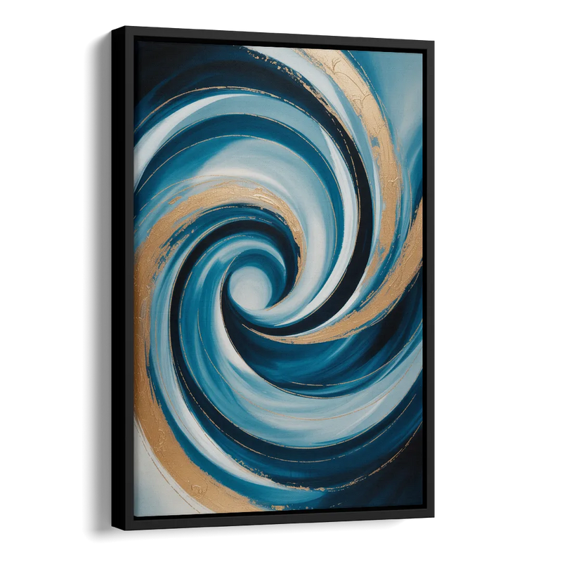 Opulent Swirl Blue and Gold Abstract Side - Black Canvas Wall Art