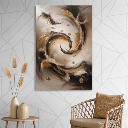 Opulent Swirls Brown Abstract Living Room - Canvas Wall Art